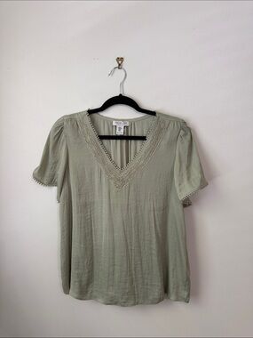 Rachel Zoe Sage V-Neck Lace Trim Short Sleeve Blouse